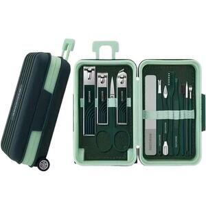 Mini Rolling Suitcase Manicure Kit 12-Piece Travel Grooming Set w/ Wheels